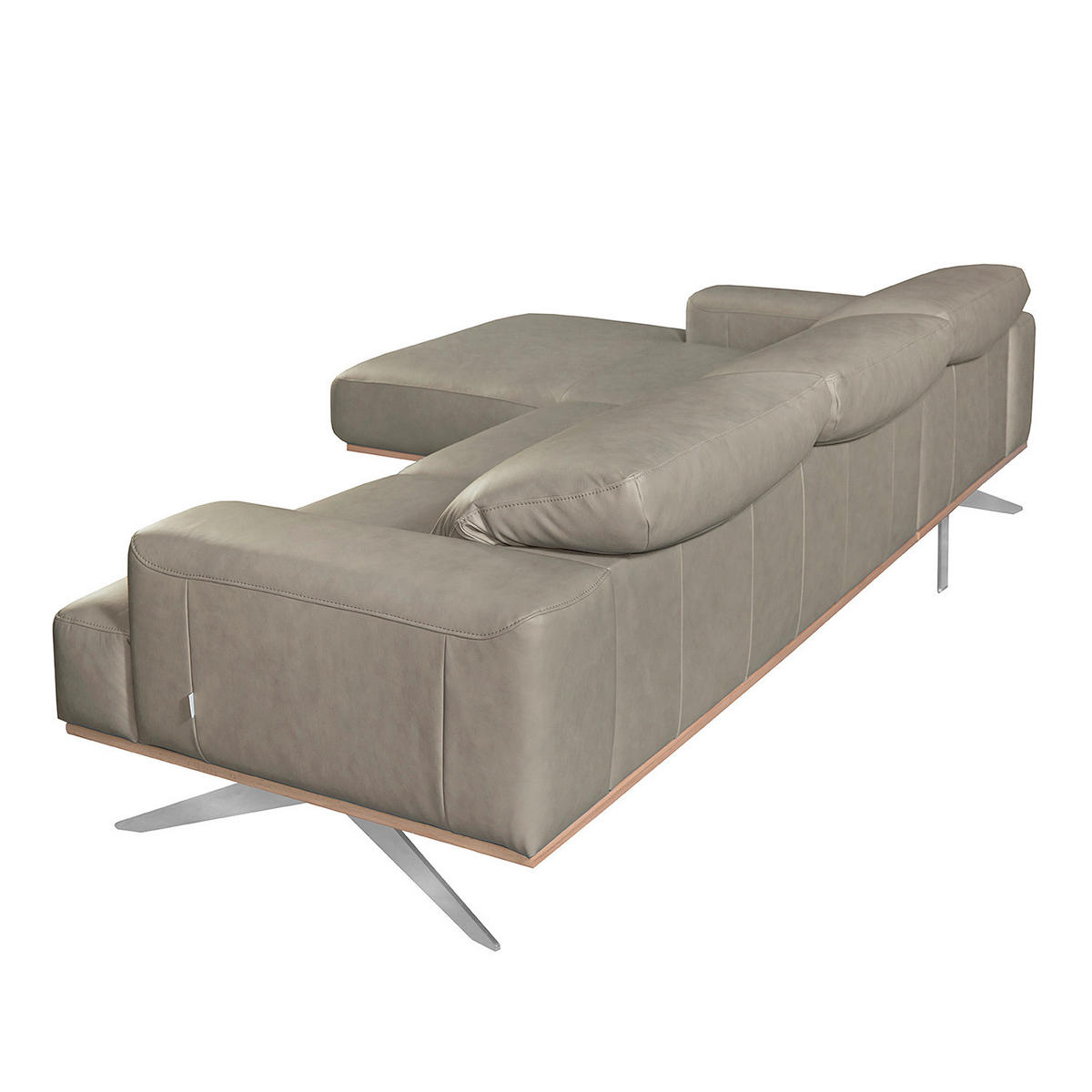 ECKSOFA Grau Echtleder Rücken echt, Kopfteilverstellung  - Chromfarben/Grau, Design, Leder/Metall (187/295cm) - Livetastic