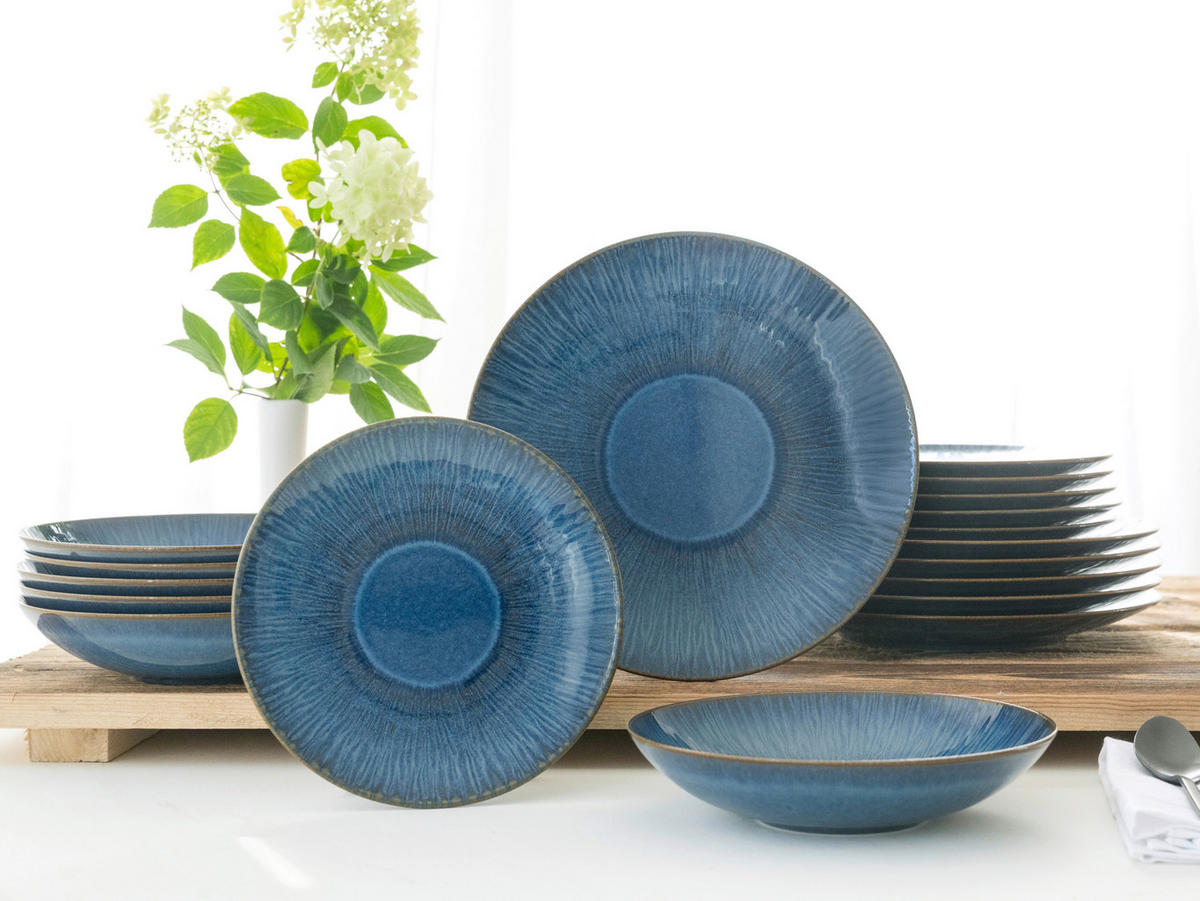 TAFELSERVICE Blau Sea Breeze Blue 18-teilig  - Blau, Basics, Keramik (43/40/37cm) - Creatable