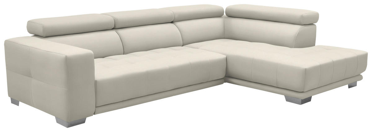 ECKSOFA in Mikrofaser Weiss  - Chromfarben/Weiss, Design, Textil/Metall (301/207cm) - Xora