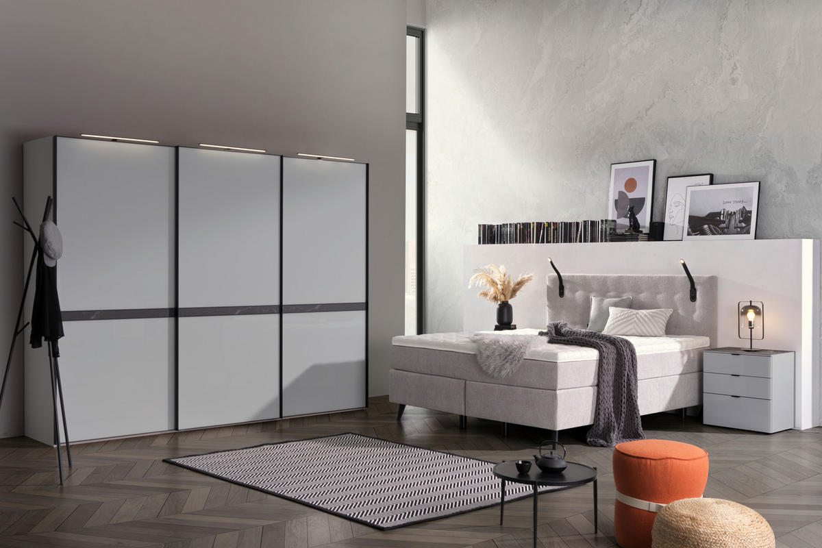 BOXSPRINGBETT 160/200 cm  in Hellgrau  - Chromfarben/Hellgrau, Konventionell, Kunststoff/Textil (160/200cm) - Voleo