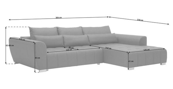 ECKSOFA in Webstoff Dunkelgrau  - Dunkelgrau/Silberfarben, MODERN, Kunststoff/Textil (304/218cm) - Carryhome