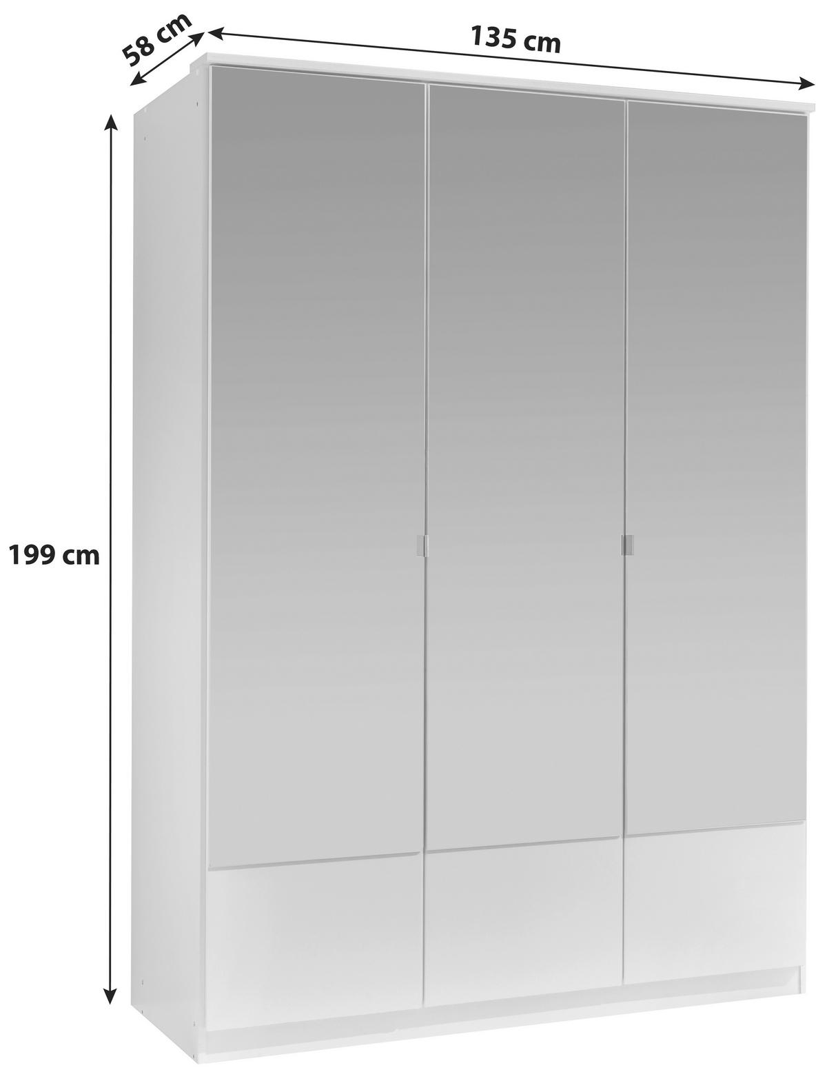 GARDEROB MED GÅNGJÄRN 135/199/58 cm 3-dörrar - vit/aluminiumfärg, Klassisk, metall/trämaterial (135/199/58cm) - MID.YOU