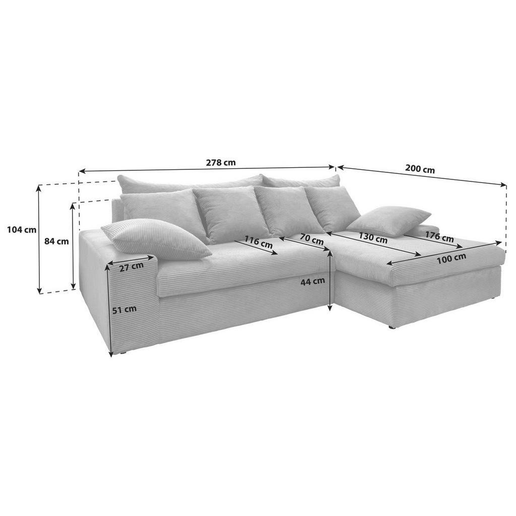 Thumbnail - Livetastic Ecksofa, Grau, Textil, 4-Sitzer, Füllung: Schaumstoff, L-Form, 278x200 cm, seitenverkehrt erhältlich, Rücken ...
