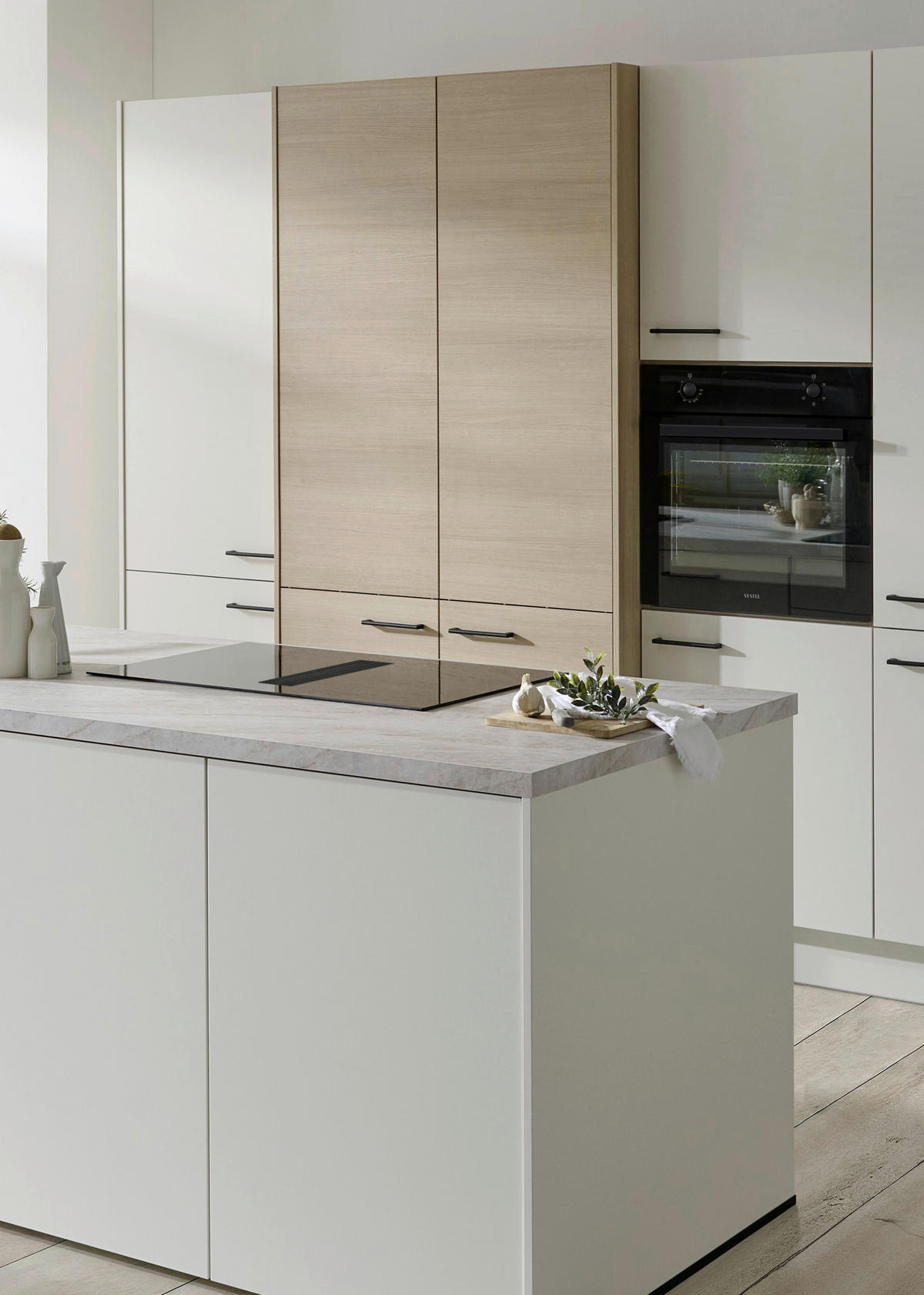 KÜCHENBLOCK VE120 286,4 cm  in Weiß, Eichefarben  - Eichefarben/Beige, Basics, Holzwerkstoff/Metall (286,4cm) - Venda