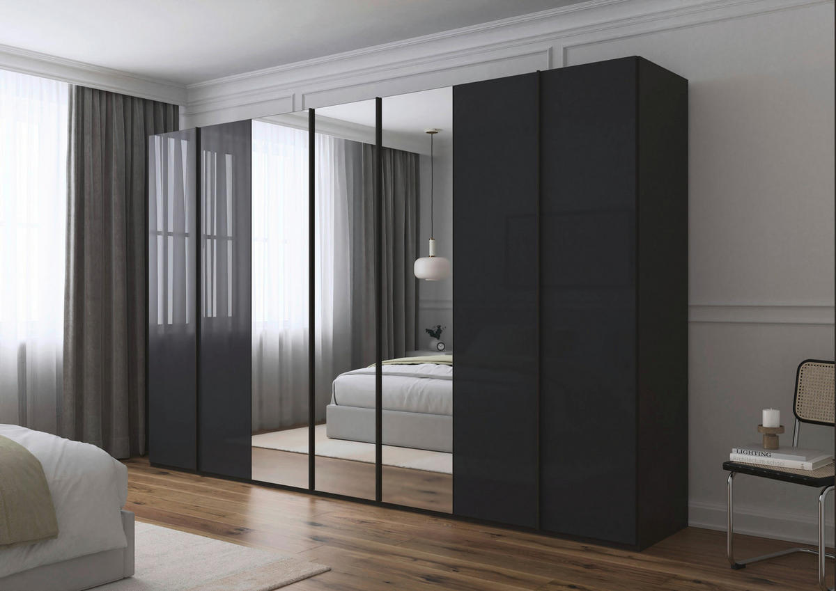 DREHTÜRENSCHRANK 350/223/61 cm,  in Graphitfarben, 7-türig  - Graphitfarben, Basics, Glas/Holzwerkstoff (350/223/61cm) - Novel