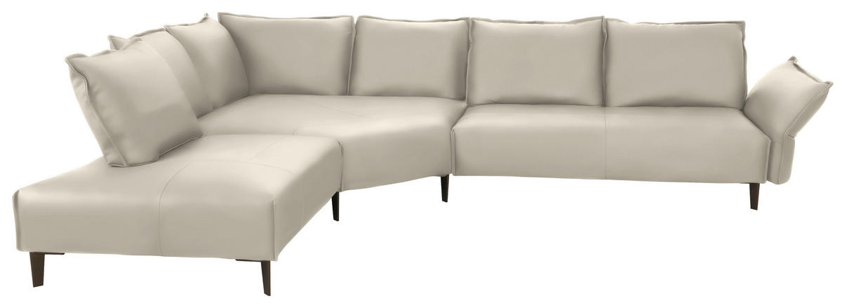 ECKSOFA Echtleder Hellgrau  - Hellgrau/Schwarz, Design, Leder/Metall (272/340cm) - W.Schillig