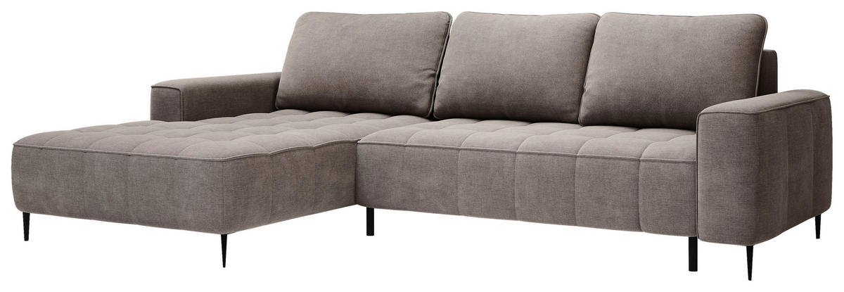 ECKSCHLAFSOFA Florence in Velours Taupe  - Taupe/Schwarz, Basics, Textil/Metall (166/280cm) - Livetastic