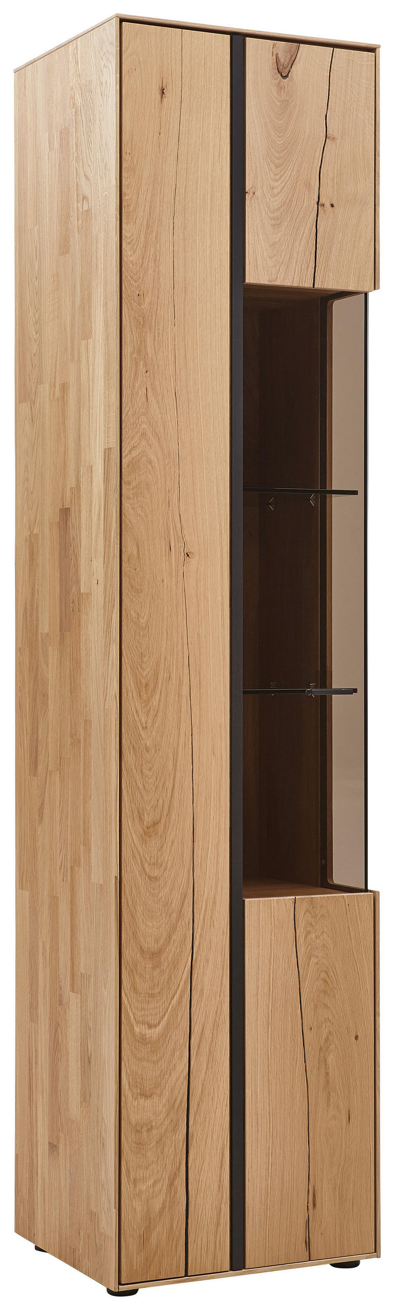 VITRINE in massiv Wildeiche, Balkeneiche Eichefarben - Eichefarben/Schwarz, Design, Glas/Holz (47/196/41cm) - Valnatura