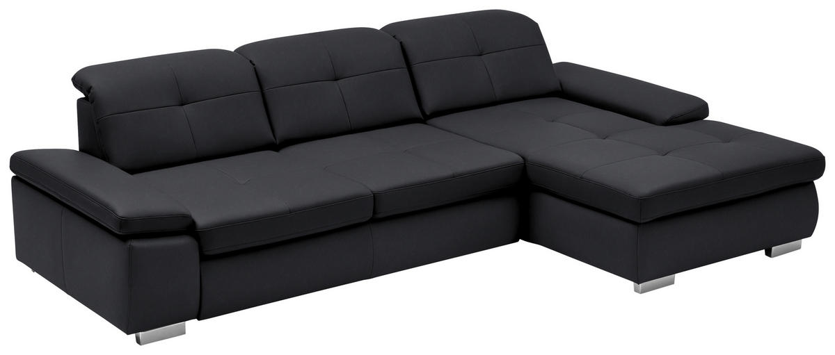 ECKSOFA in Echtleder Anthrazit  - Anthrazit/Alufarben, Design, Leder/Metall (309/195cm) - Beldomo Premium