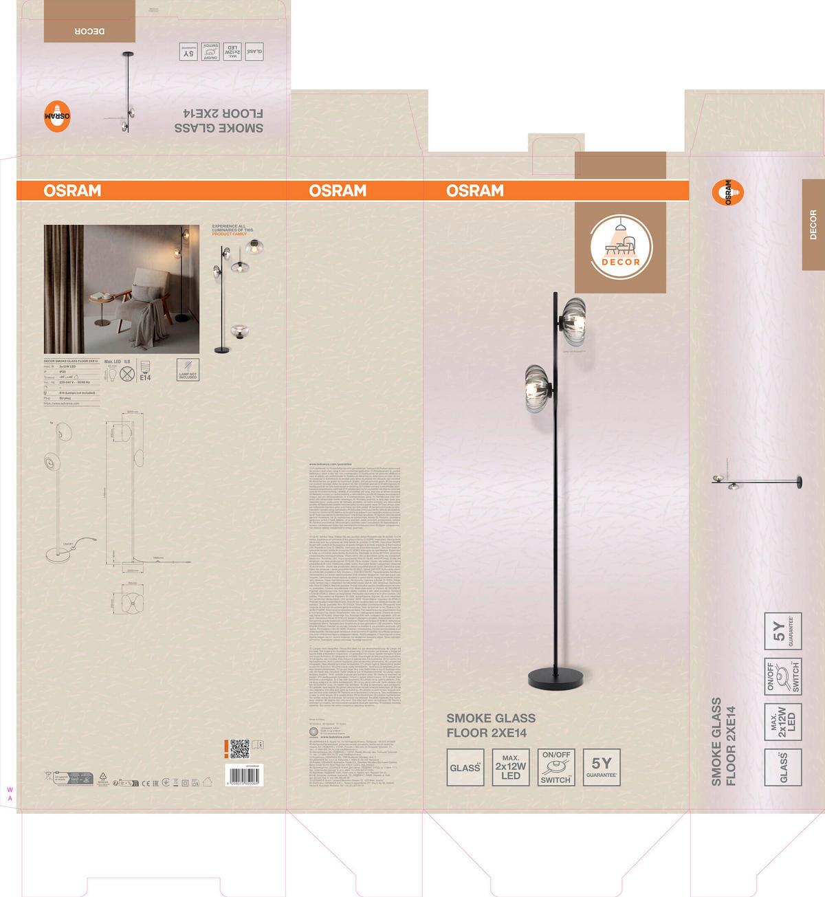STEHLEUCHTE 25/25,5/170 cm    - Schwarz, Design, Glas/Metall (25/25,5/170cm) - Osram