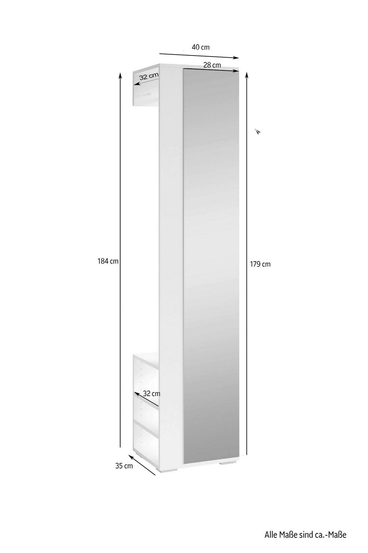 GARDEROBENSCHRANK  in 40/184/35 cm  - Silberfarben/Weiß, MODERN, Glas/Holzwerkstoff (40/184/35cm) - MID.YOU