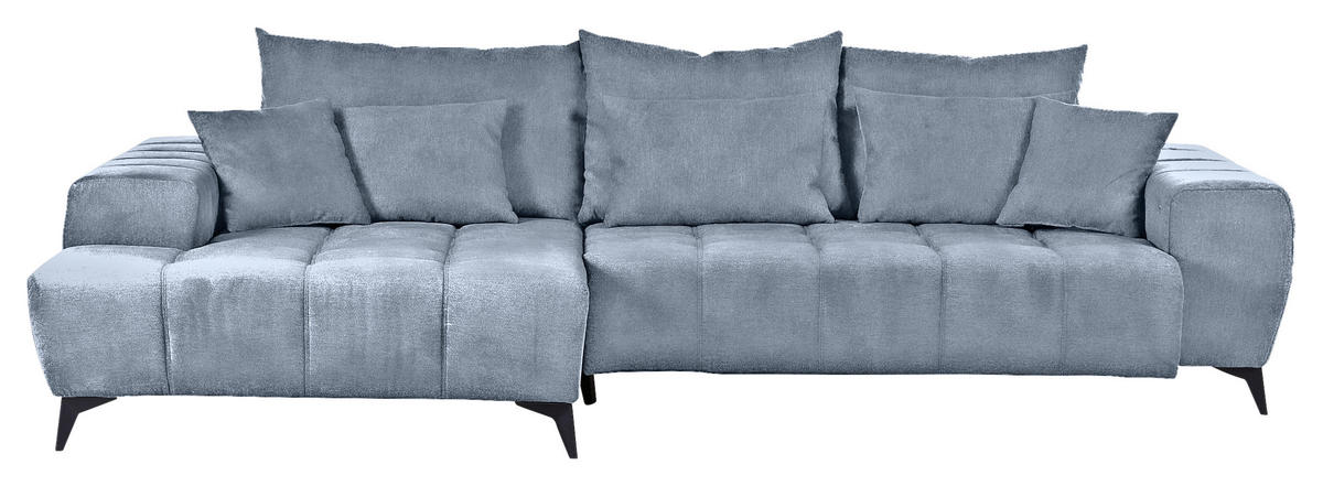 ECKSOFA in Flachgewebe Blau  - Blau/Schwarz, Konventionell, Textil/Metall (205/300cm) - MID.YOU
