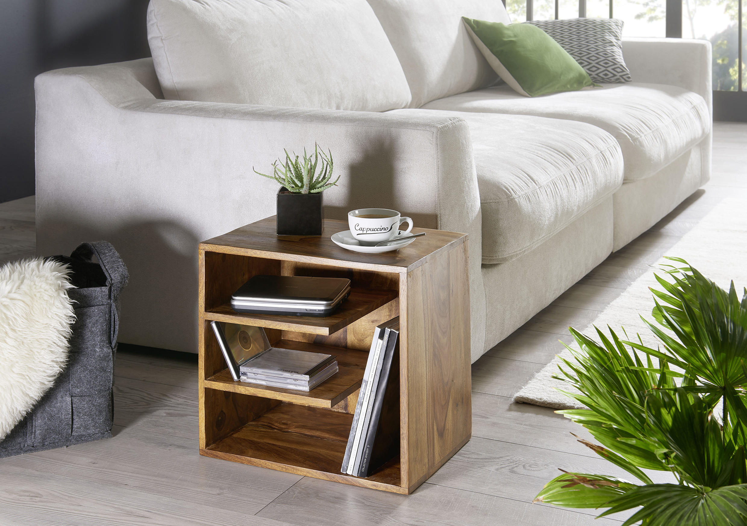 Nachtkästchen "WL5.676" , 43/43/30 cm Sheesham massiv  - Sheeshamfarben, Design, Holz (43/43/30cm) - MID.YOU