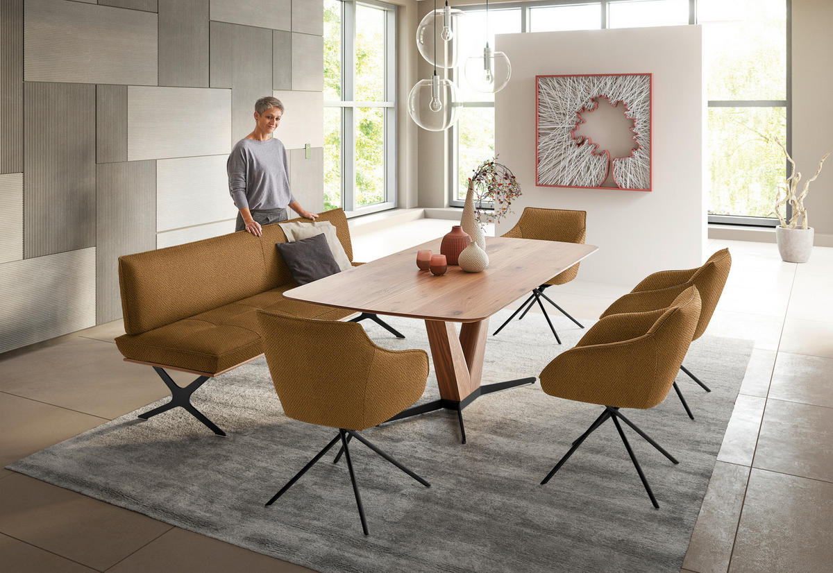 SITZBANK in Holz, Textil Schwarz, Nussbaumfarben, Currygelb  - Currygelb/Nussbaumfarben, Design, Holz/Textil (194/88/66cm) - Koinor