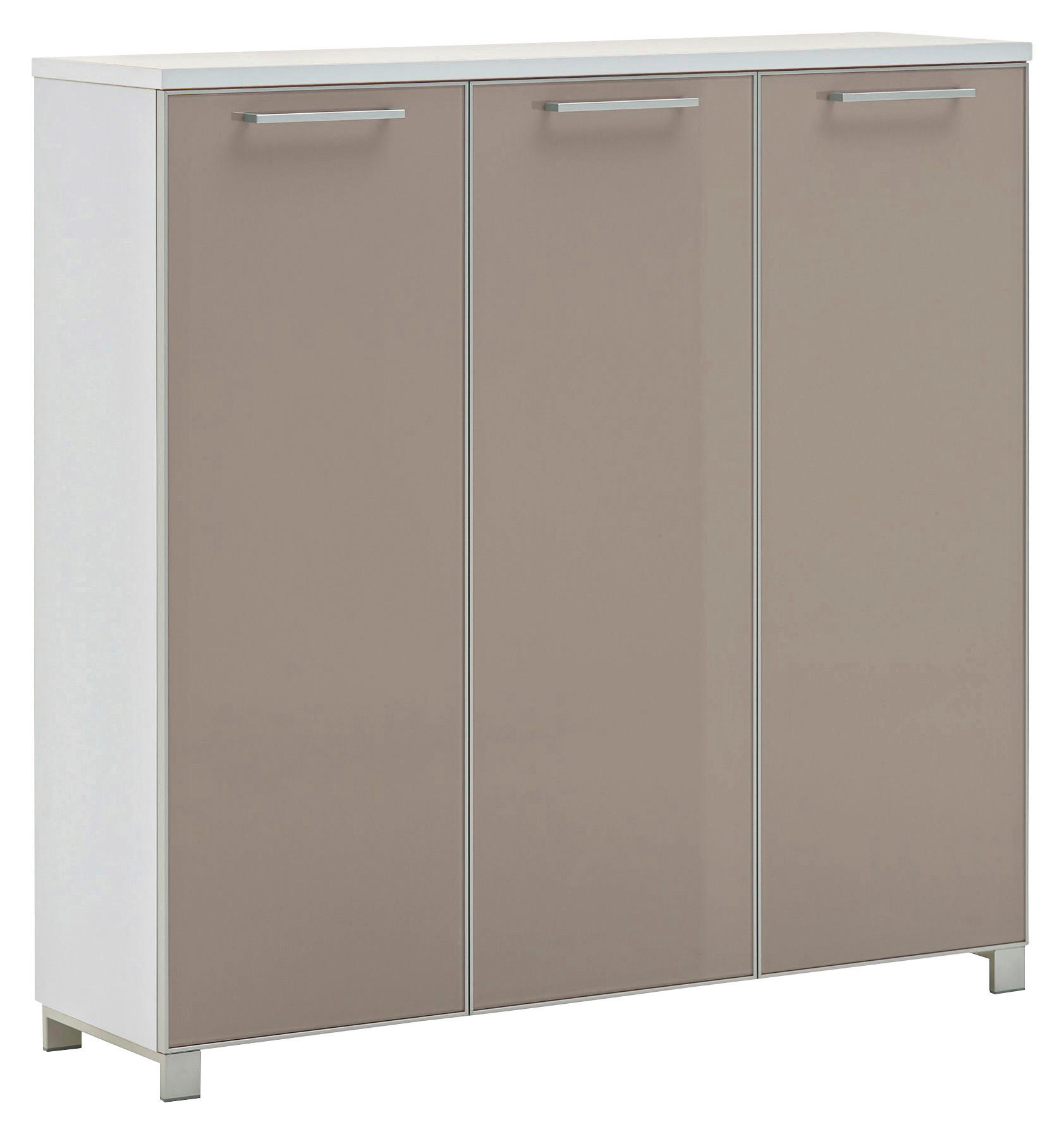 SCHUHSCHRANK Weiß, Taupe - Taupe/Chromfarben, Design, Glas/Holzwerkstoff (126/126/37cm)