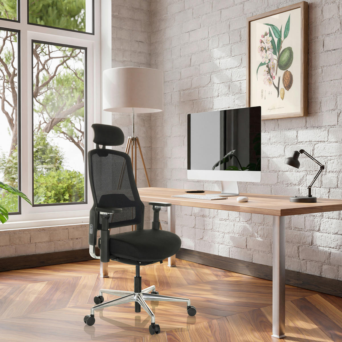 DREHSTUHL Schwarz  - Silberfarben/Schwarz, Basics, Kunststoff/Textil (65/111-126/61cm) - MID.YOU