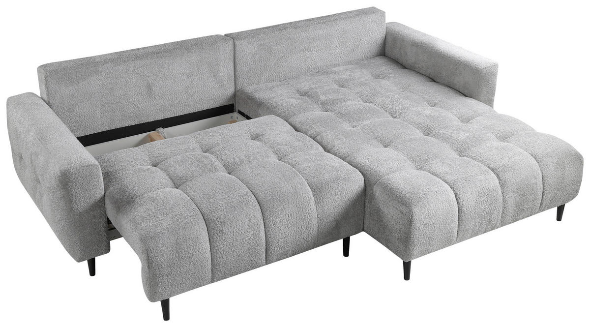 ECKSOFA in Chenille Hellgrau  - Hellgrau/Schwarz, Konventionell, Holz/Textil (266/180cm) - MID.YOU