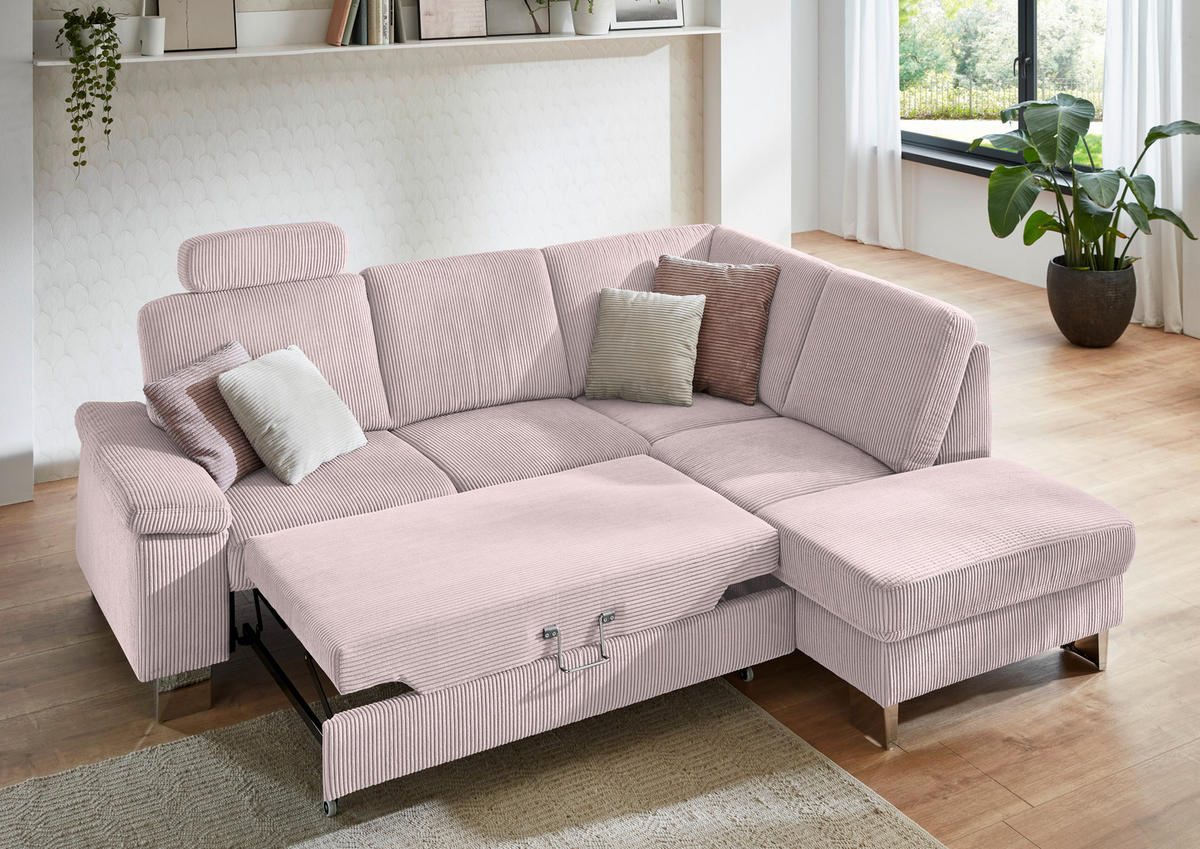 ECKSOFA in Cord Altrosa  - Edelstahlfarben/Altrosa, Konventionell, Textil/Metall (248/200cm) - Beldomo System