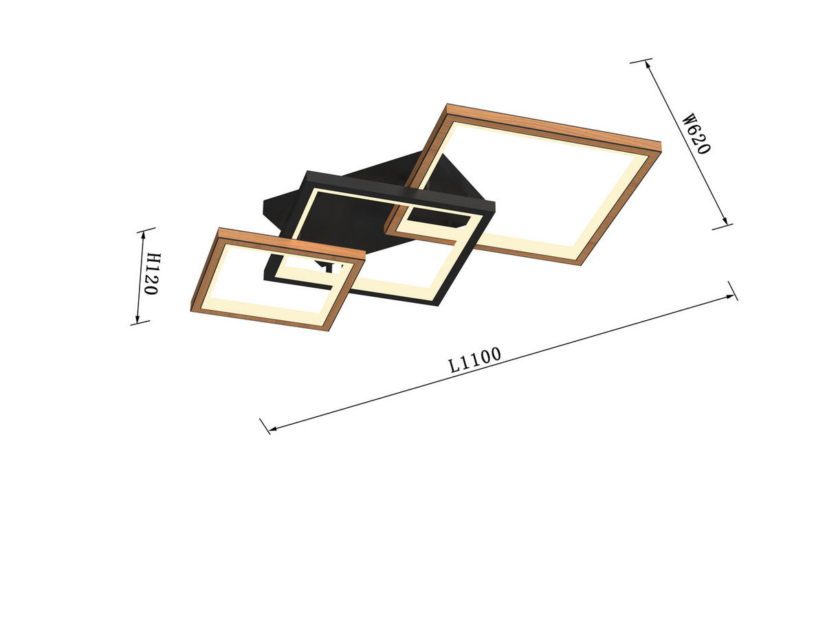 PLAFONIERĂ CU LED - culoare lemn fag/negru, Natur, lemn/metal (62/12/110cm)