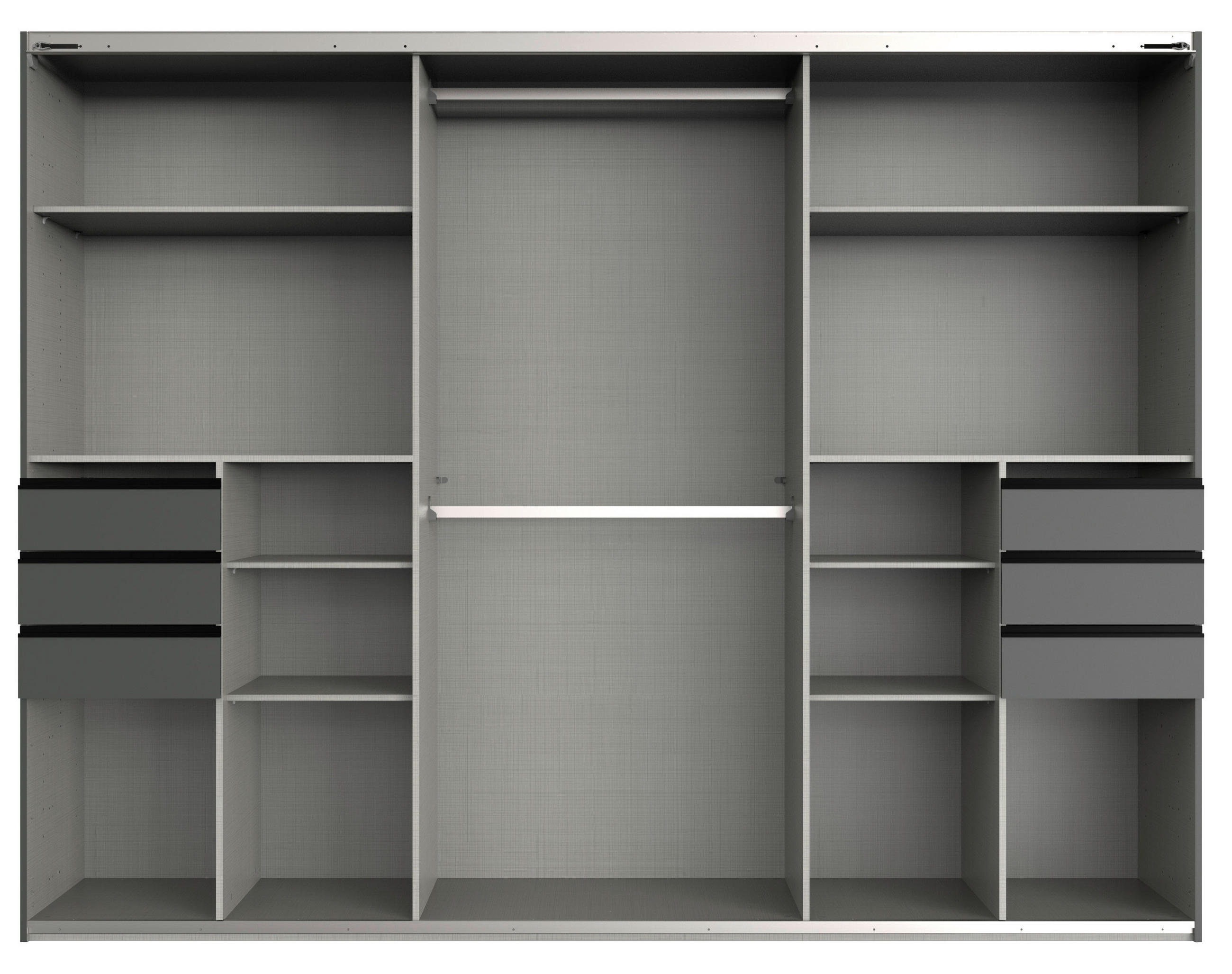 SCHWEBETÜRENSCHRANK 270/208/64 cm 3-türig Beige, Greige  - Greige/Beige, MODERN, Glas/Holzwerkstoff (270/208/64cm) - MID.YOU