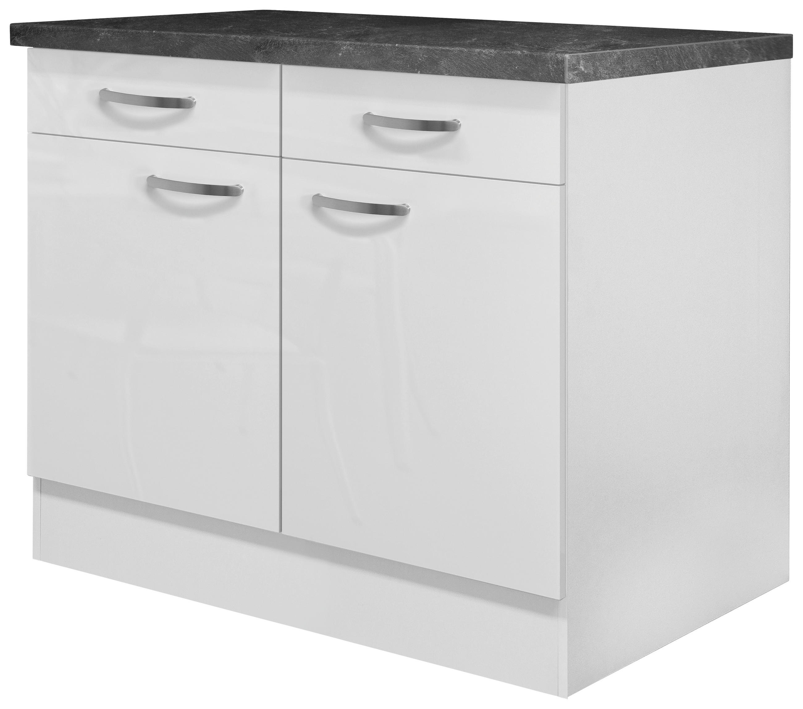 KÜCHENUNTERSCHRANK 100/86/60 cm in Weiß, Weiß Hochglanz - Schieferfarben/Edelstahlfarben, MODERN, Holzwerkstoff/Metall (100/86/60cm) - FlexWell