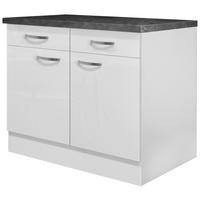 KÜCHENUNTERSCHRANK 100/86/60 cm  in Weiß, Weiß Hochglanz  - Schieferfarben/Edelstahlfarben, MODERN, Holzwerkstoff/Metall (100/86/60cm) - FlexWell