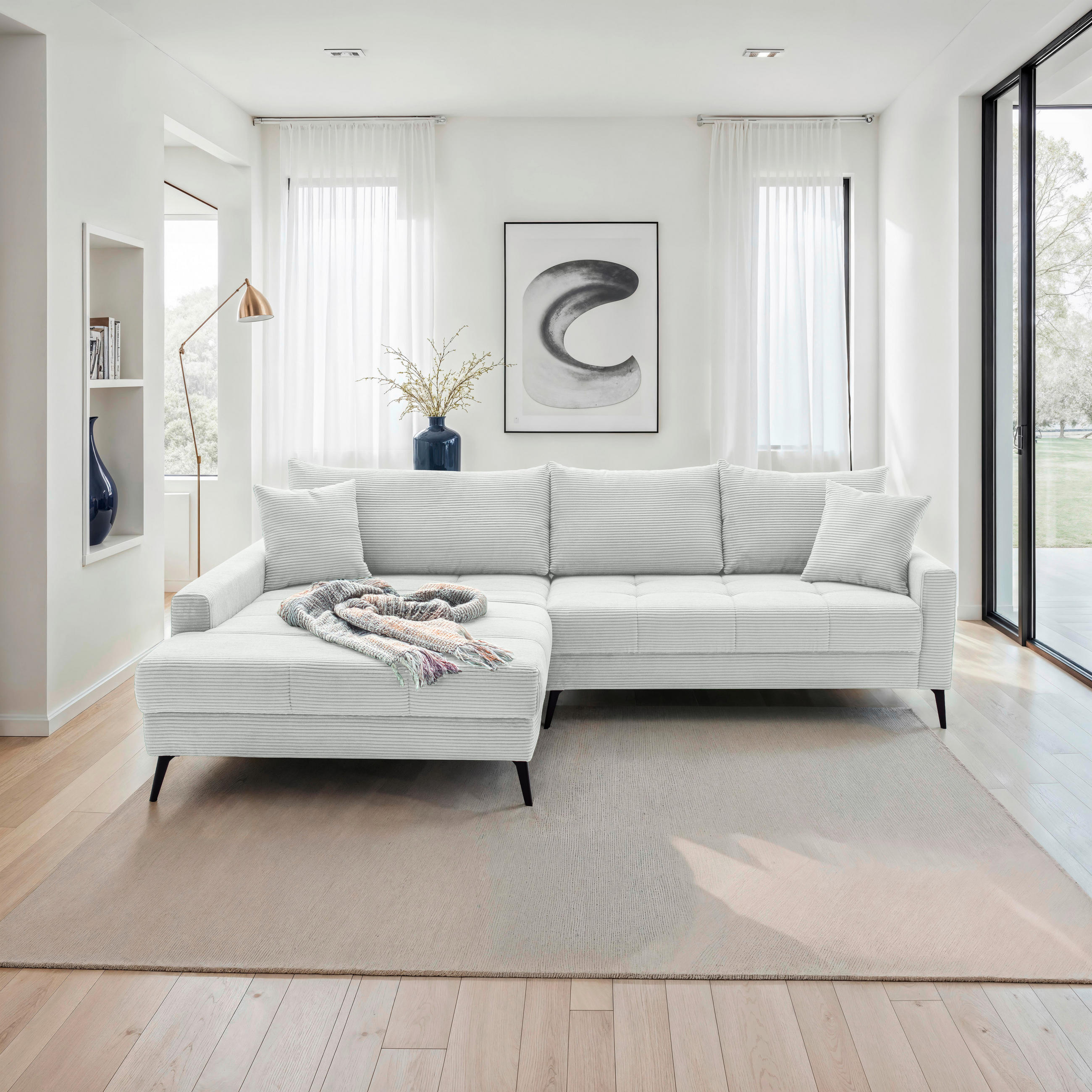 Thumbnail - Hom`in Ecksofa, Elfenbein, Textil, 5-Sitzer, Füllung: Polyetherschaumkern, Ottomane links, L-Form, 280x173 cm, seitenver...