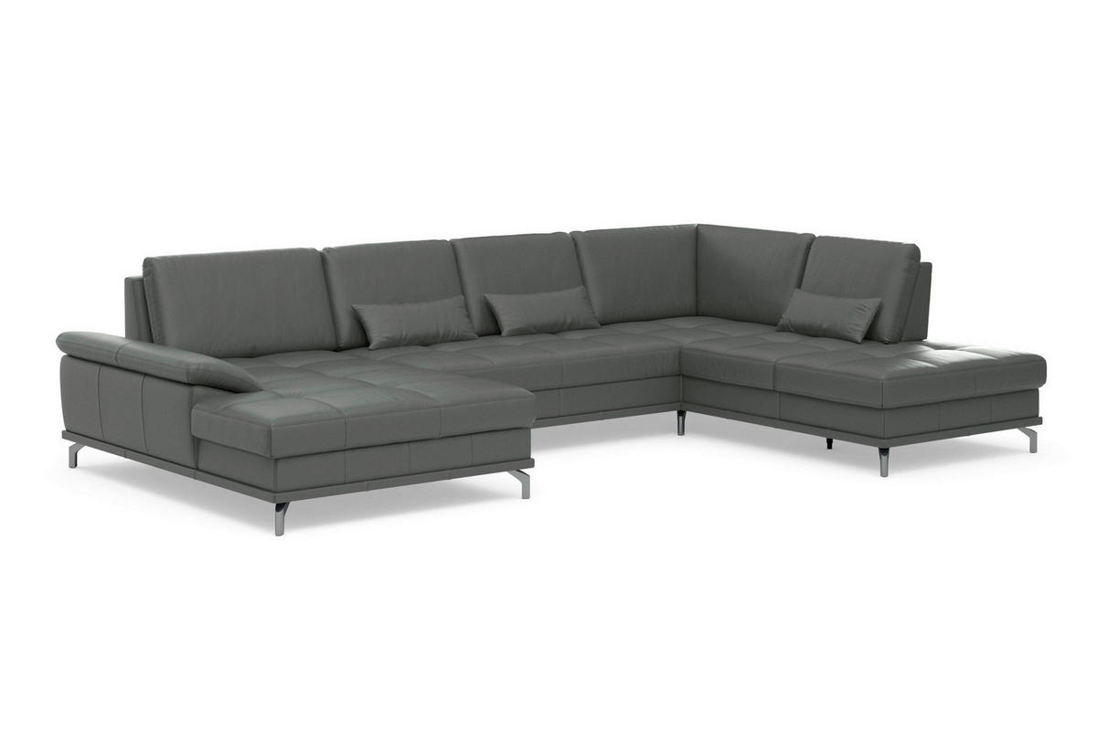 WOHNLANDSCHAFT COSTELLO E Anthrazit Echtleder  - Anthrazit/Schwarz, Basics, Leder/Textil (176/363/223cm) - Sit & More