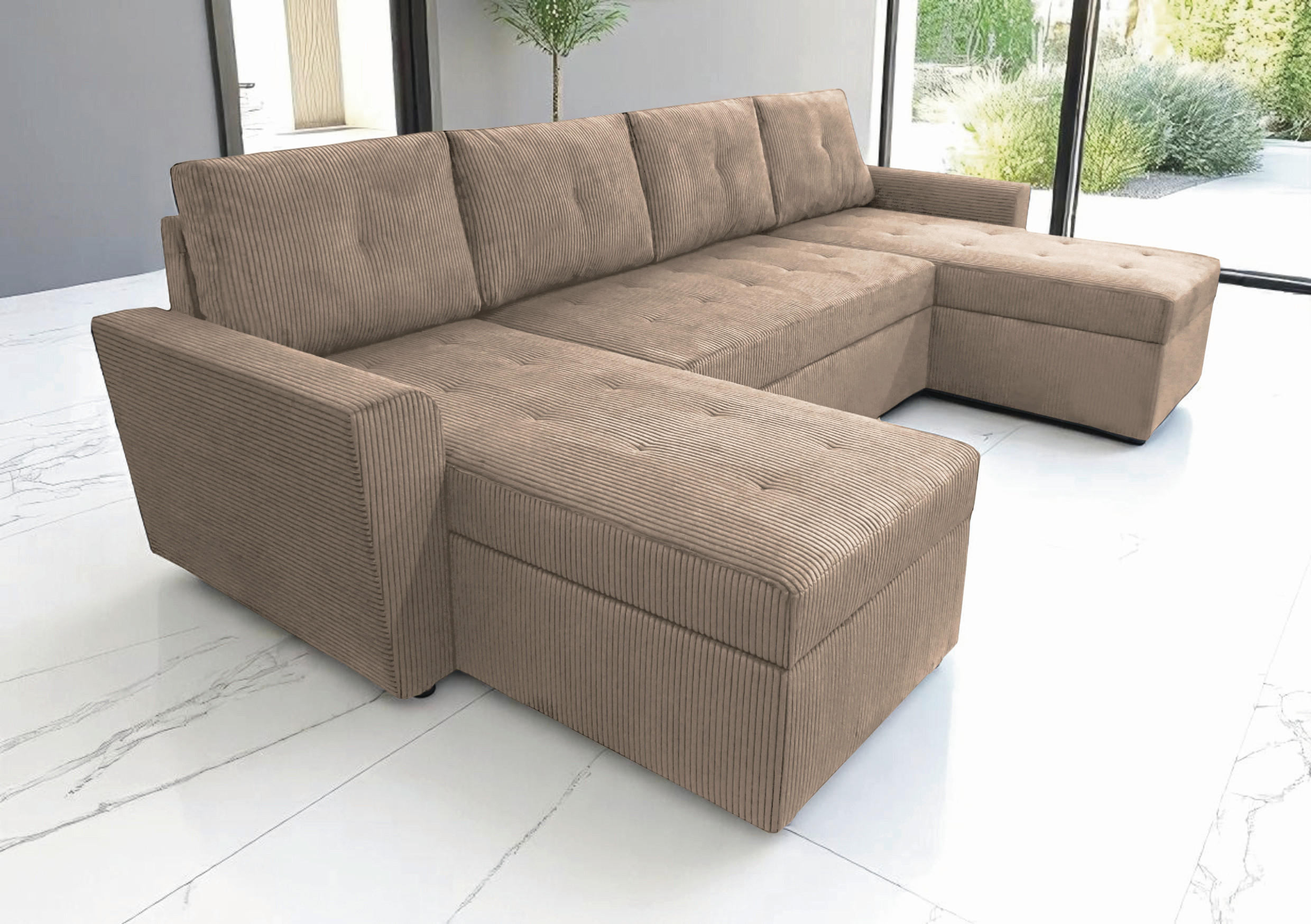 WOHNLANDSCHAFT in Cord Taupe  - Taupe/Schwarz, Design, Kunststoff/Textil (155/294/155cm) - MID.YOU