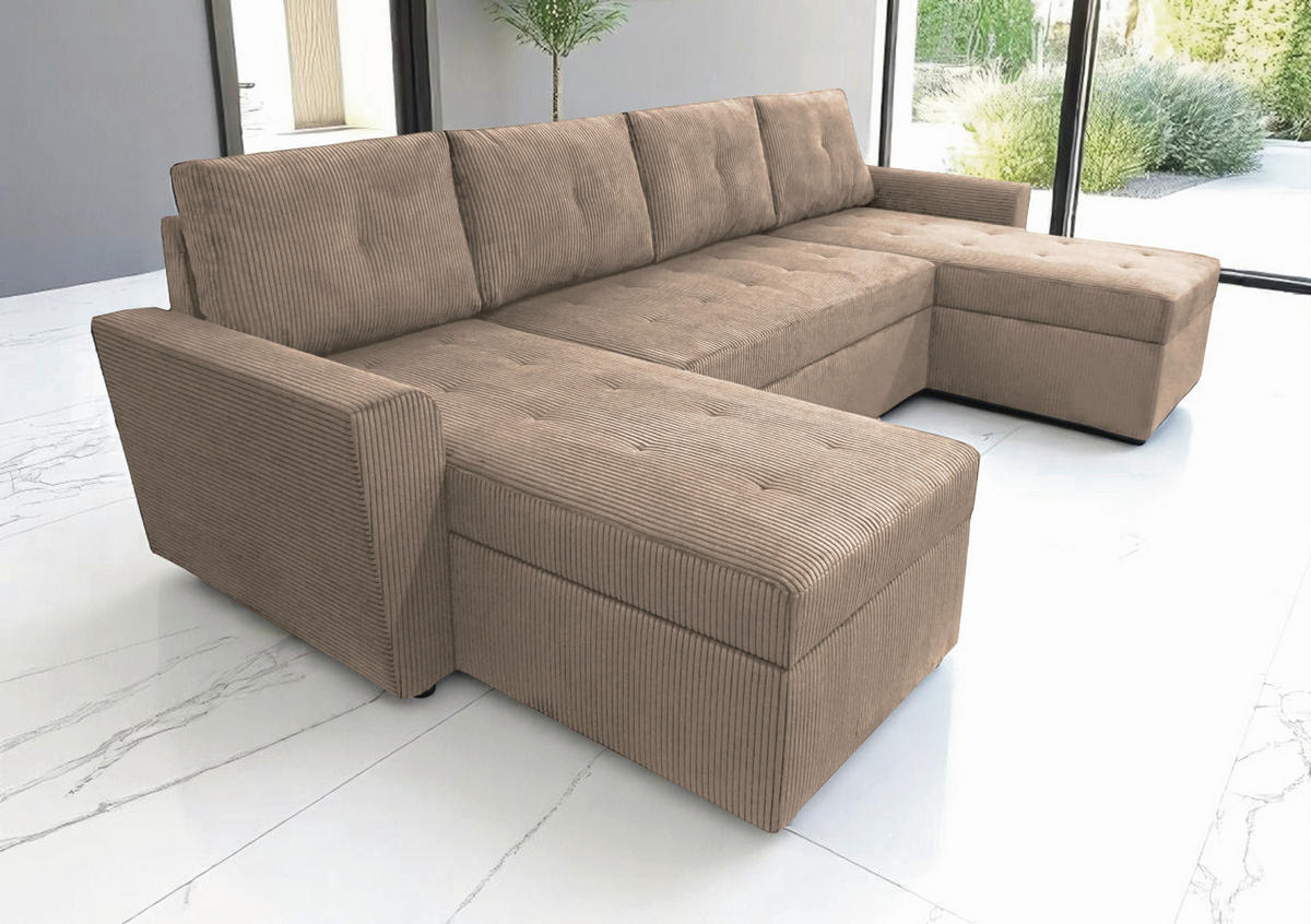 WOHNLANDSCHAFT in Cord Taupe  - Taupe/Schwarz, Design, Kunststoff/Textil (155/294/155cm) - MID.YOU