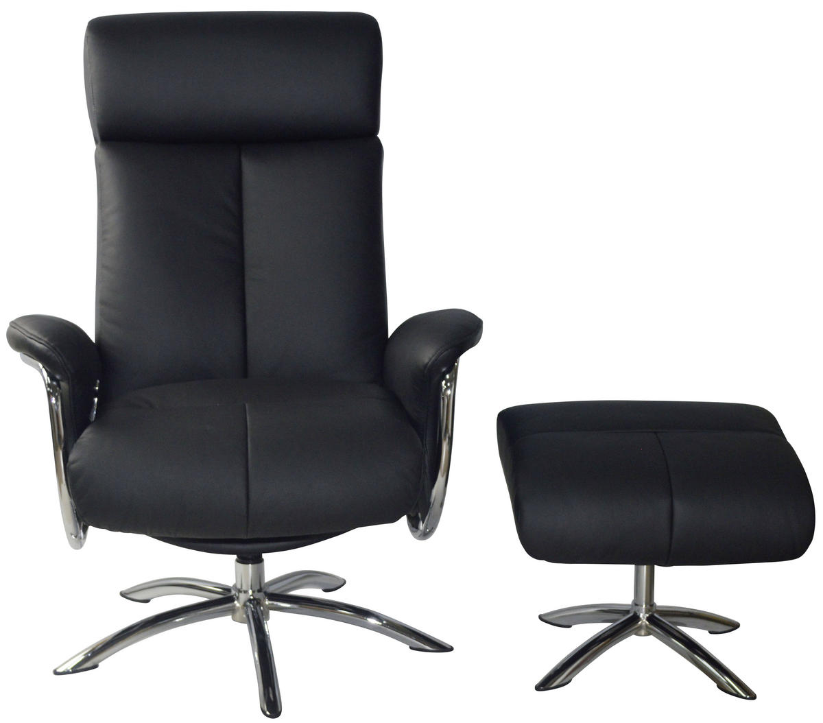 SET FOTELJA ZA OPUŠTANJE 77,50/107-90/85-109 cm , crna  - boja hroma/crna, Dizajnerski, koža/tekstil (77,50/107-90/85-109cm) - Xora