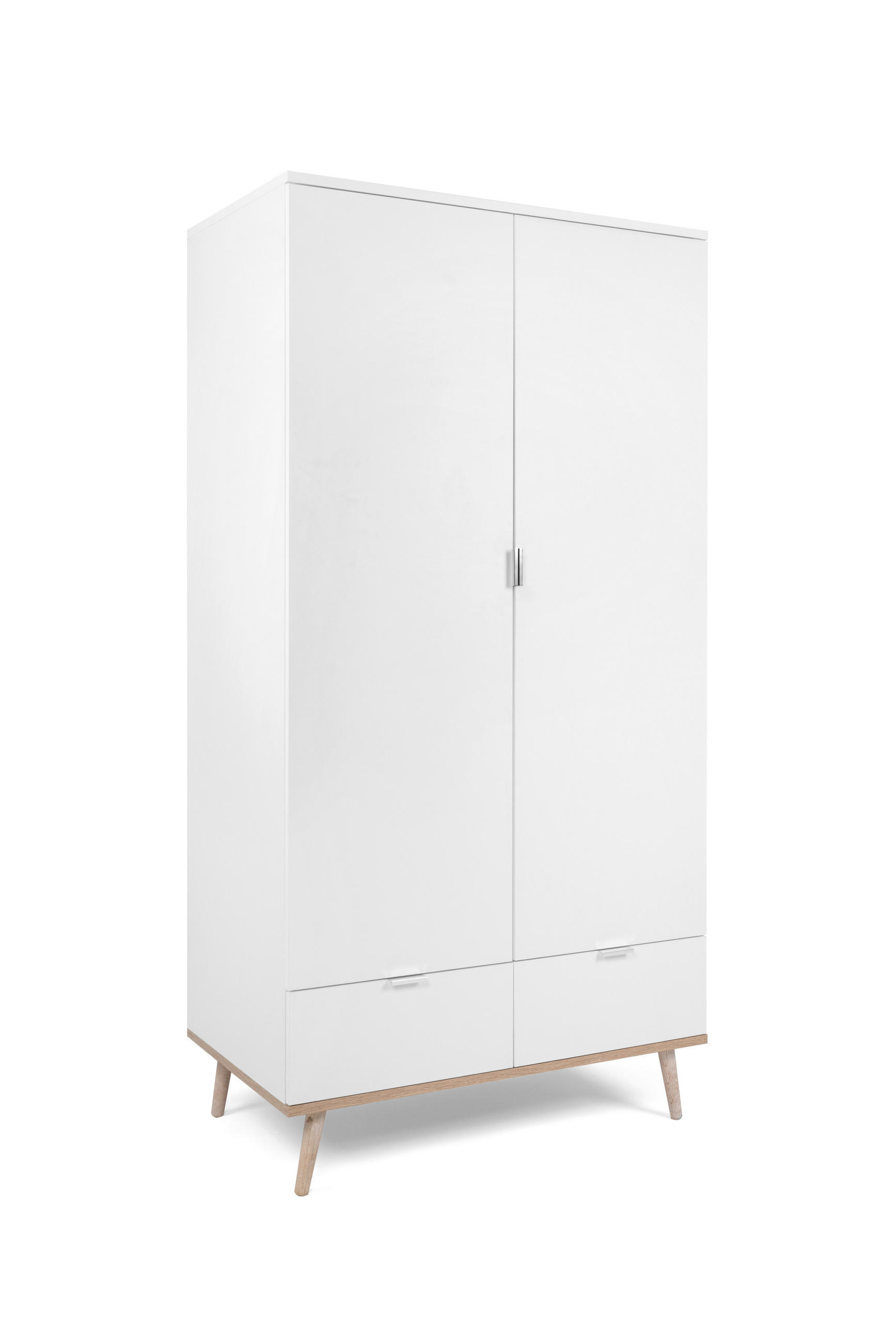 DREHTÜRENSCHRANK 2-türig Weiß, Eichefarben - Eichefarben/Silberfarben, Design, Holzwerkstoff/Metall (90/180/55cm) - MID.YOU