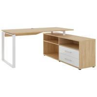 ECKSCHREIBTISCH 160/158/75 cm  in Weiß, Hickory  - Weiß Hochglanz/Anthrazit, Basics, Holzwerkstoff/Metall (160/158/75cm) - Novel