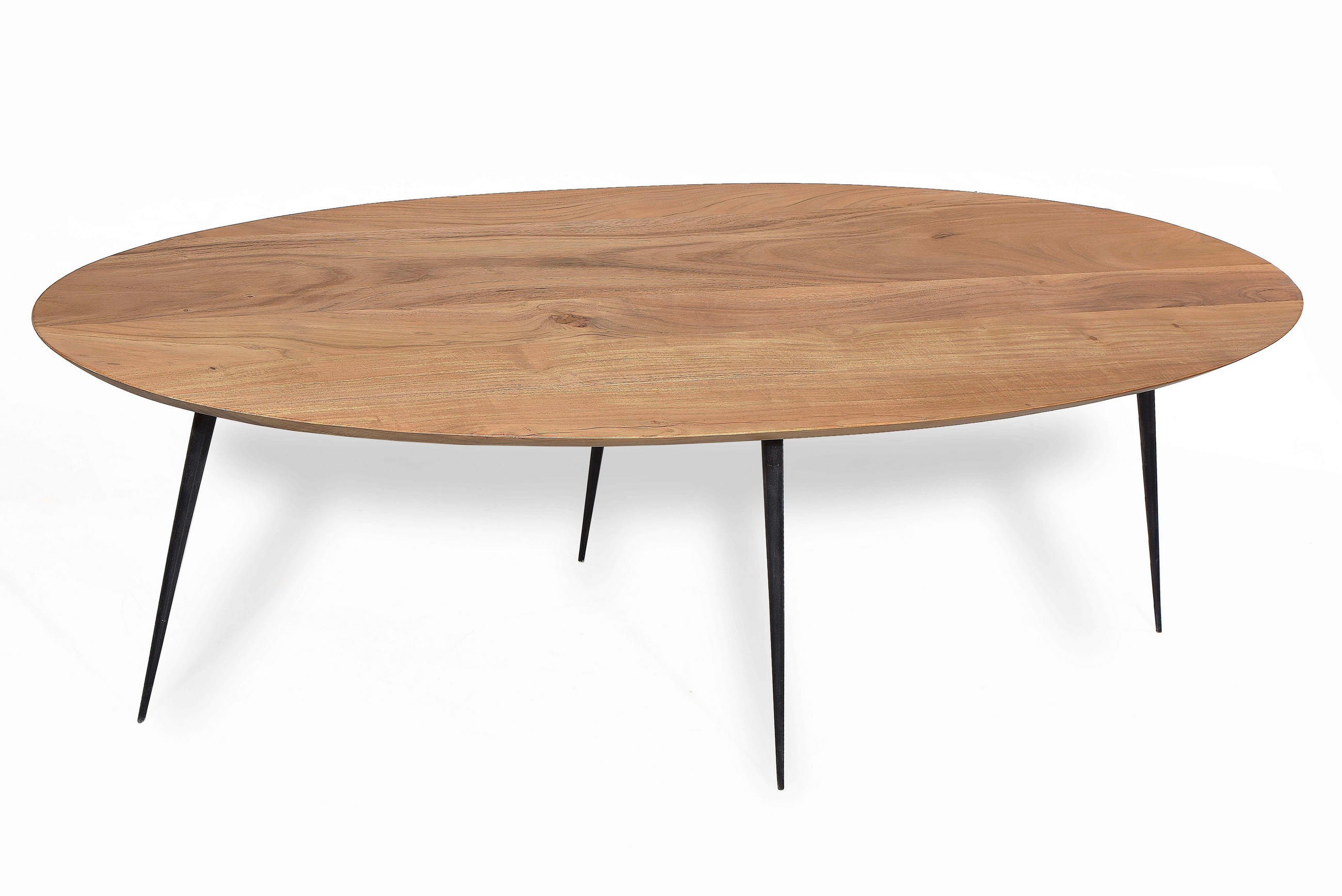 COUCHTISCH Akazie massiv 150/60/45 cm oval Naturfarben, Schwarz  - Schwarz/Naturfarben, Design, Holz/Metall (150/60/45cm) - MID.YOU