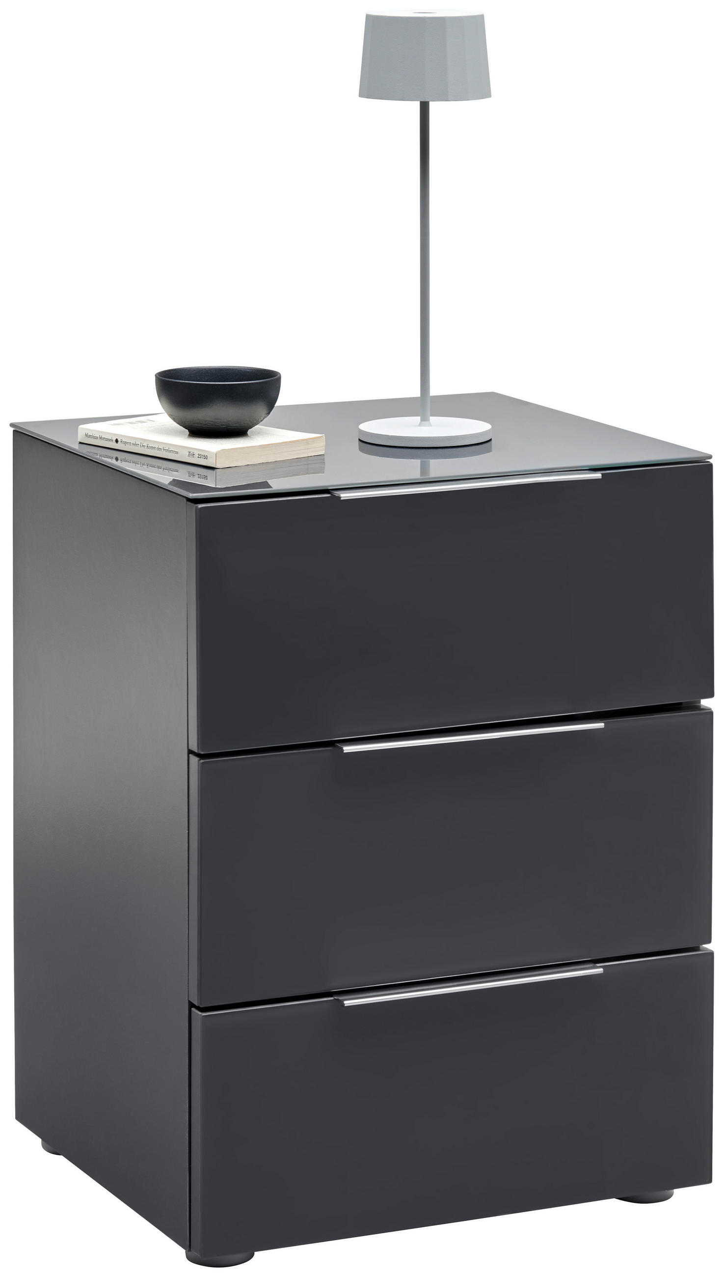 NACHTSCHRANK 45/60/42 cm  - Anthrazit/Alufarben, Design, Glas/Holzwerkstoff (45/60/42cm) - Voleo
