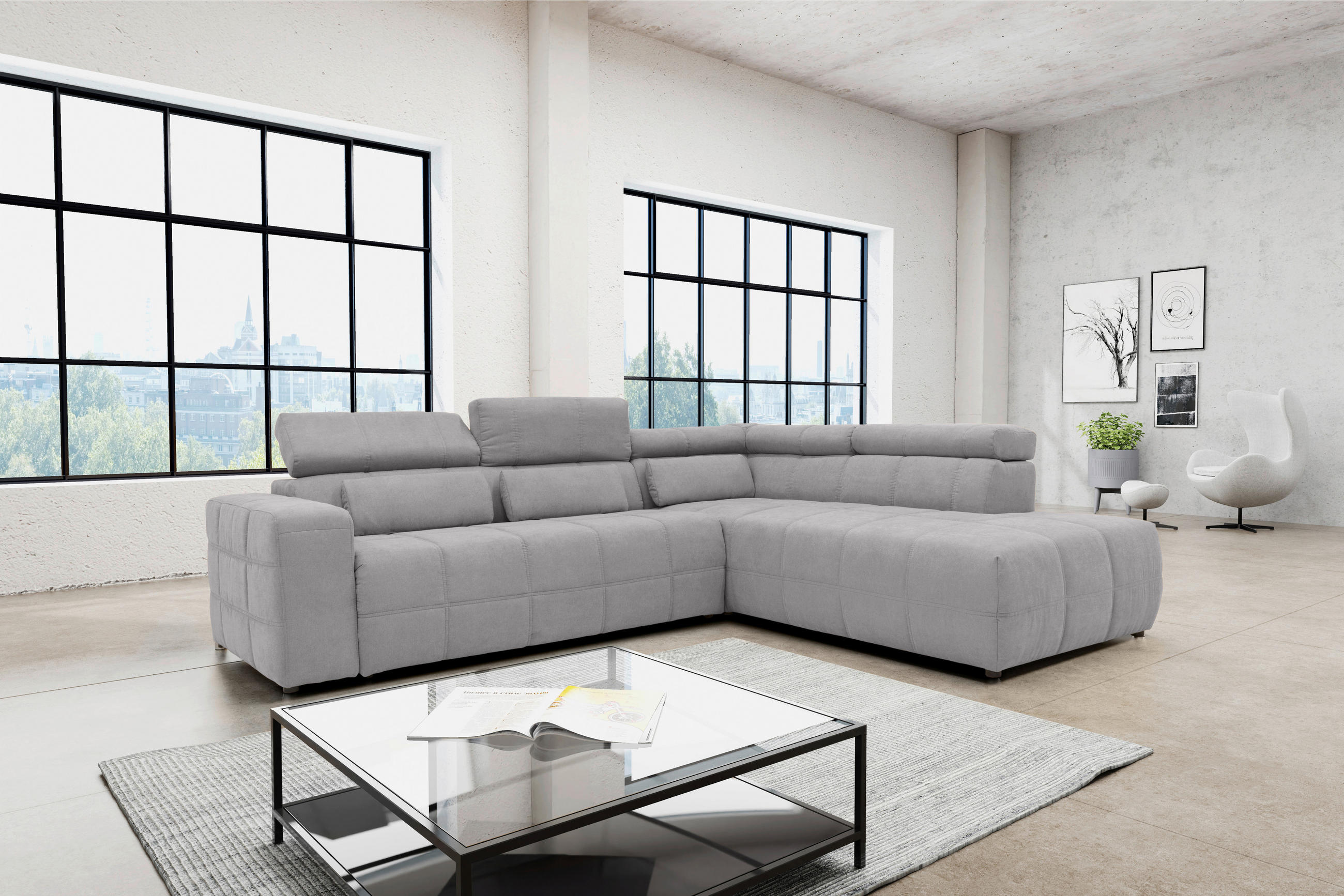 ECKSOFA Silberfarben Mikrofaser  - Silberfarben/Schwarz, Design, Kunststoff/Textil (275/228cm) - MID.YOU