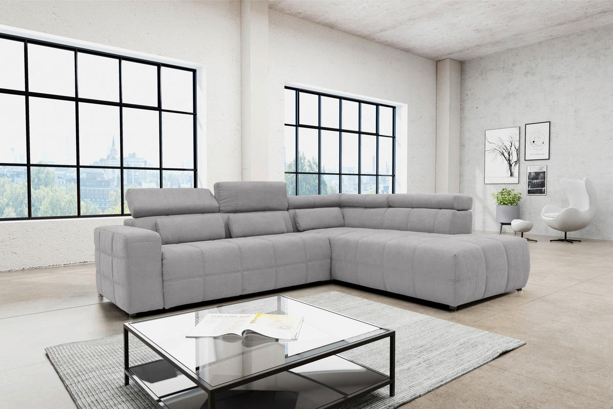 ECKSOFA in Mikrofaser Silberfarben  275/228 cm  - Silberfarben/Schwarz, Design, Kunststoff/Textil (275/228cm) - MID.YOU
