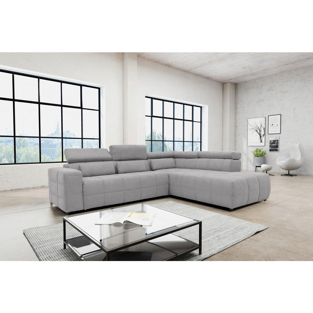 Thumbnail - Mid.you Ecksofa, Silber, Textil, Uni, 3-Sitzer, Ottomane rechts, L-Form, 275x228 cm, Made in EU, FSC Mix, seitenverkehrt...
