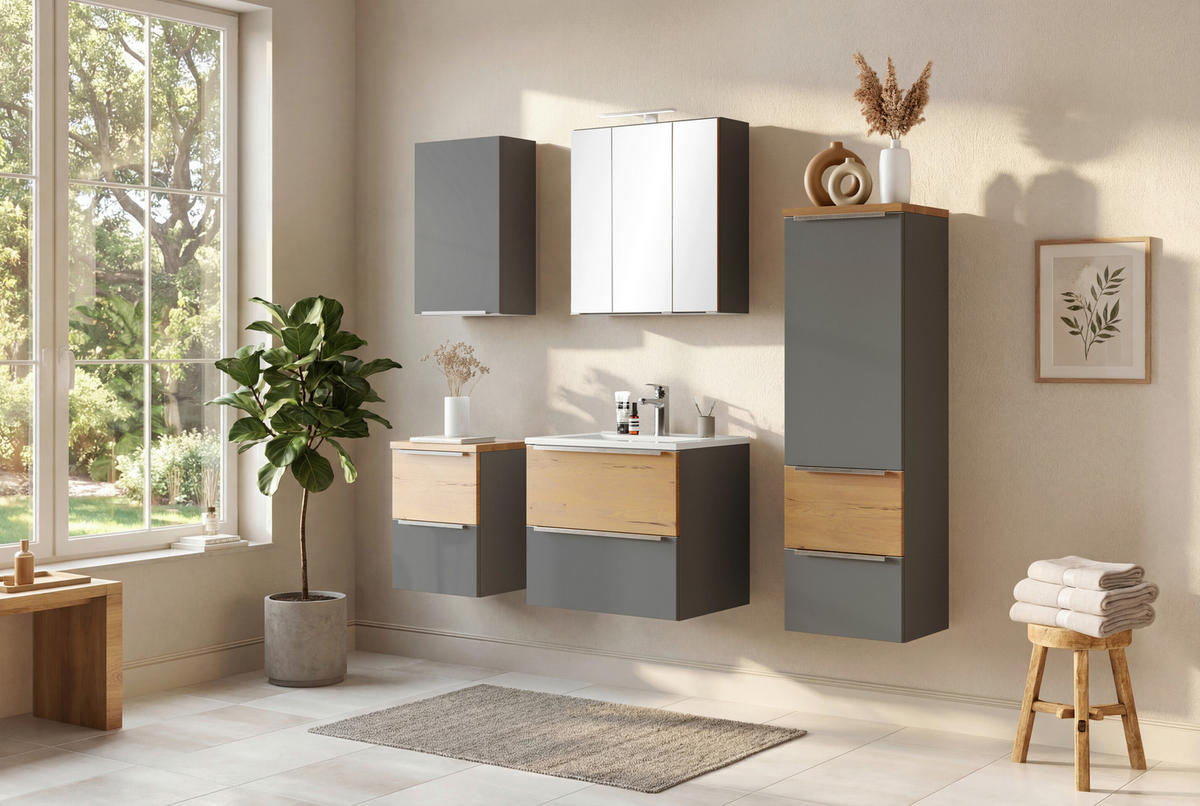 BADEZIMMER 2-teilig  in 60 cm  - Wildeiche/Edelstahlfarben, Trend, Glas/Holzwerkstoff (60cm) - Held