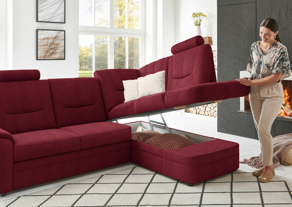 ECKSOFA  in Chenille Rot  235/185 cm  - Rot/Schwarz, KONVENTIONELL, Kunststoff/Textil (235/185cm) - Beldomo Comfort