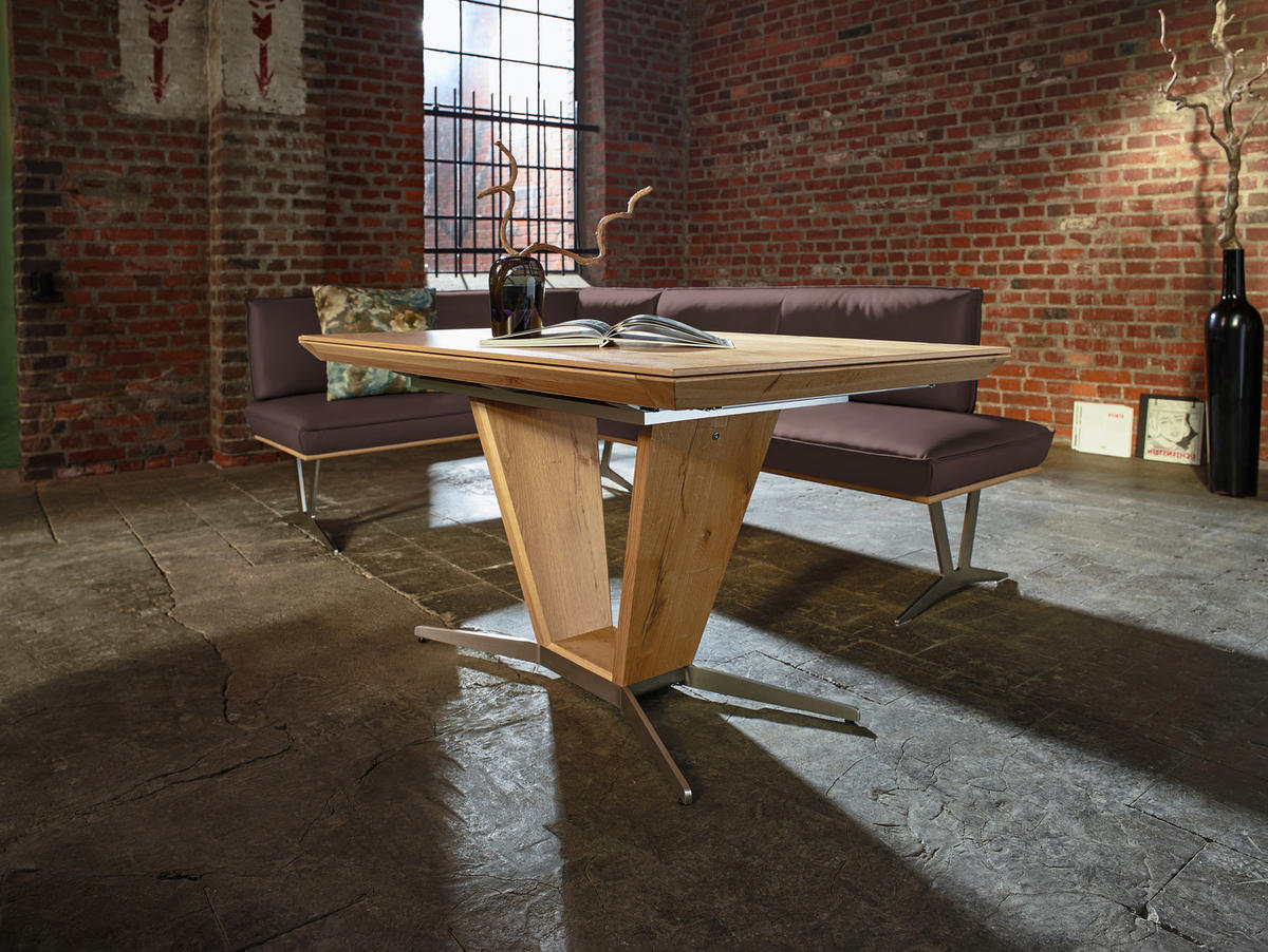 ECKBANK 162/237 cm  in Braun  - Edelstahlfarben/Beige, Design, Leder/Holz (162/237cm) - Ambiente