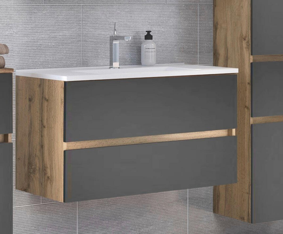 WASCHTISCHKOMBI 100 cm  - Eiche Wotan/Weiß, Design, Holzwerkstoff/Stein (100cm) - Held
