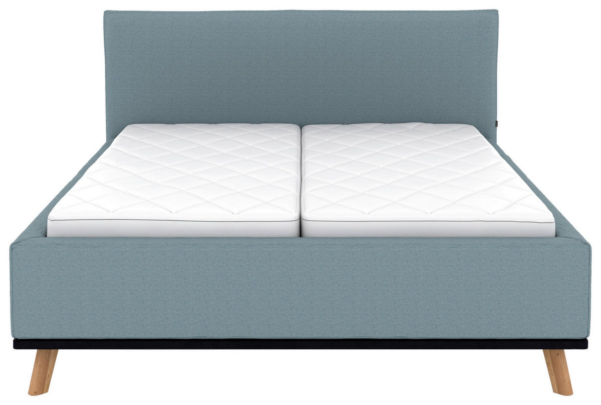 POLSTERBETT Matratze, Lattenrost, Bettkasten 160/200 cm  in Blau  - Blau/Eichefarben, Design, Holz/Textil (160/200cm) - Musterring