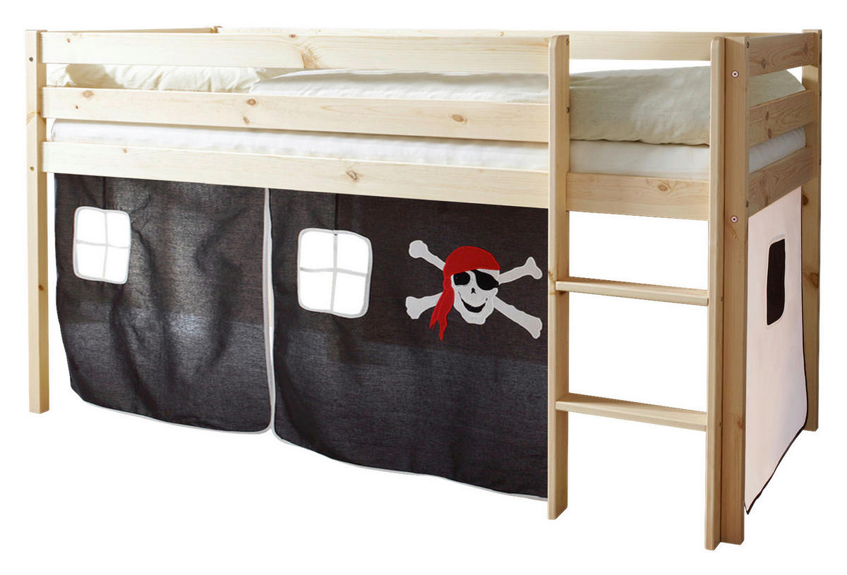 HOCHBETT 90/200 cm,  in Schwarz, Weiß, Kieferfarben, Absturzsicherung, Leiter, Vorhang  - Schwarz/Weiß, Natur, Holz (90/200cm) - MID.YOU