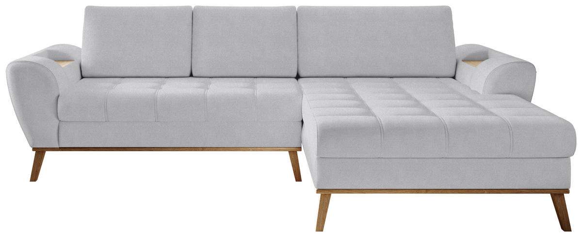ECKSOFA in Webstoff Silberfarben  - Eichefarben/Silberfarben, Design, Holz/Textil (282/175cm) - Carryhome