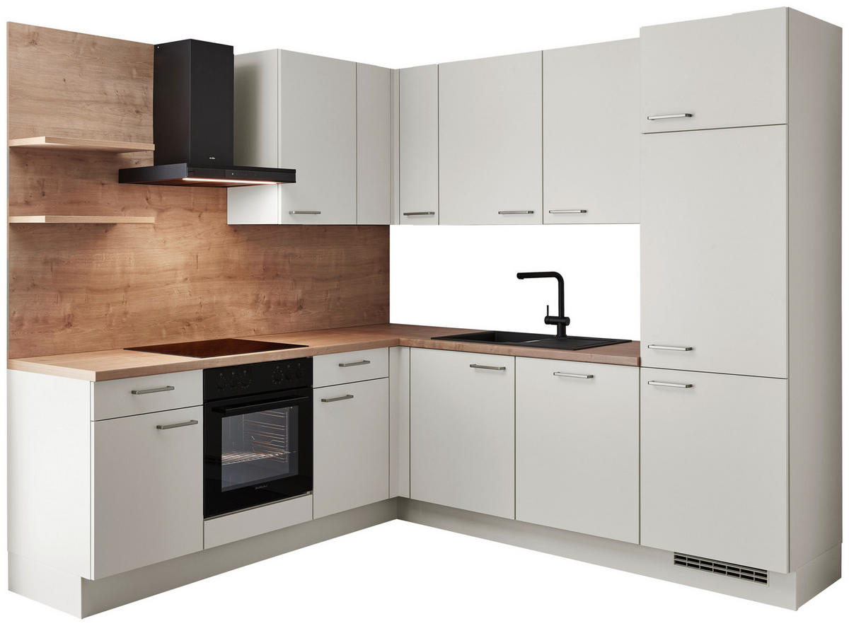 ECKKÜCHE 225/245 cm  in Eichefarben, Magnolie  - Edelstahlfarben/Eichefarben, Design, Holzwerkstoff/Metall (225/245cm) - Celina