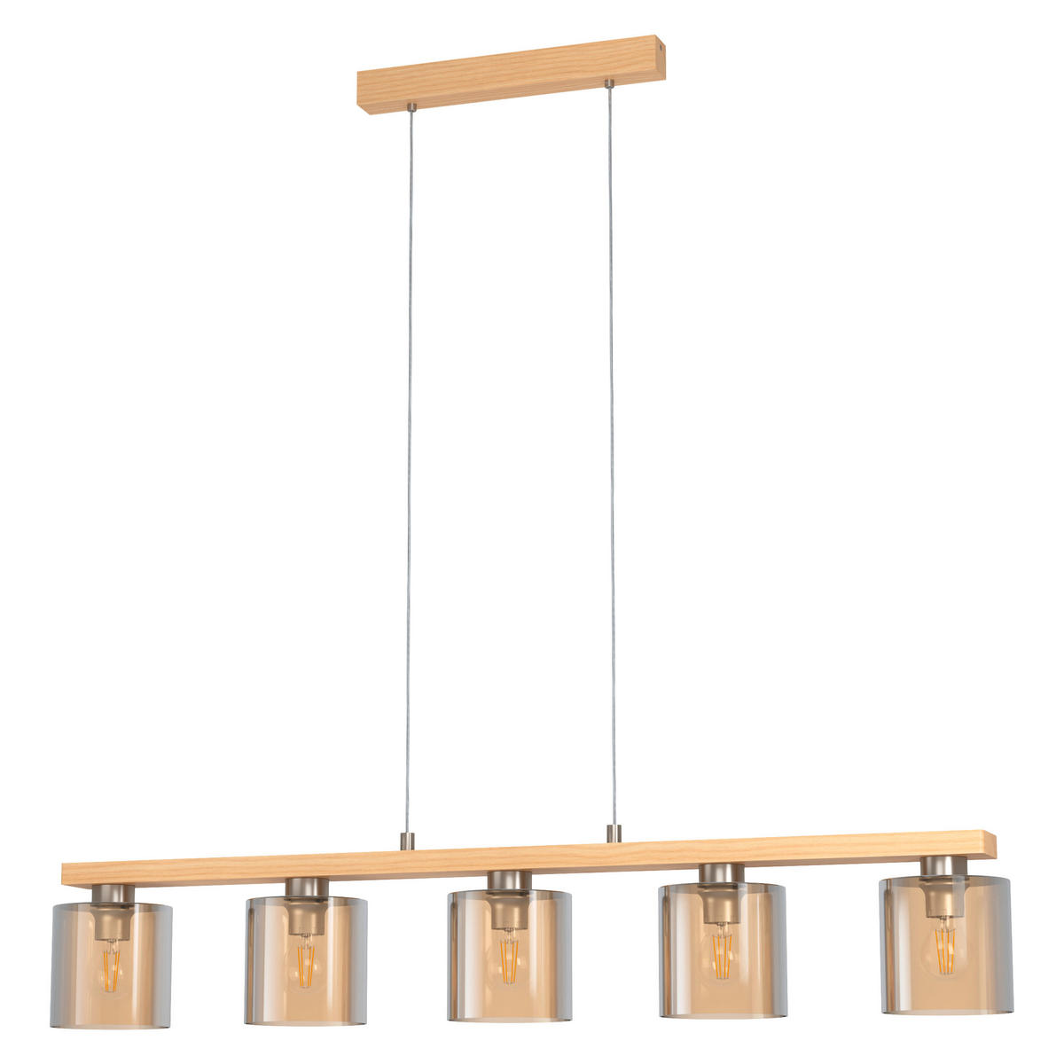 HÄNGELEUCHTE 121/15/110 cm  - Hellbraun/Nickelfarben, Design, Glas/Holz (121/15/110cm)
