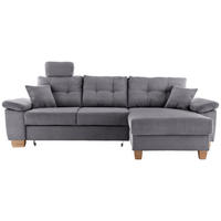 ECKSOFA Grau Cord Bettkasten, Schlaffunktion, Sitztiefenverstellung, Kopfstütze, Liegefläche im Originalstoff  - Naturfarben/Grau, MODERN, Holz/Textil (270/176cm) - Livetastic