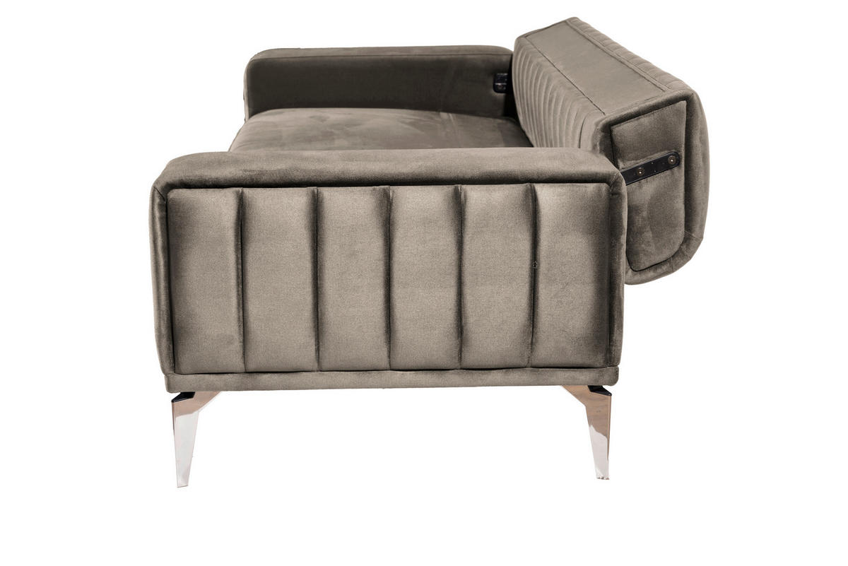 3-SITZER-SOFA in Samt Taupe  - Taupe/Alufarben, Design, Kunststoff/Textil (236/77/87cm) - Livetastic