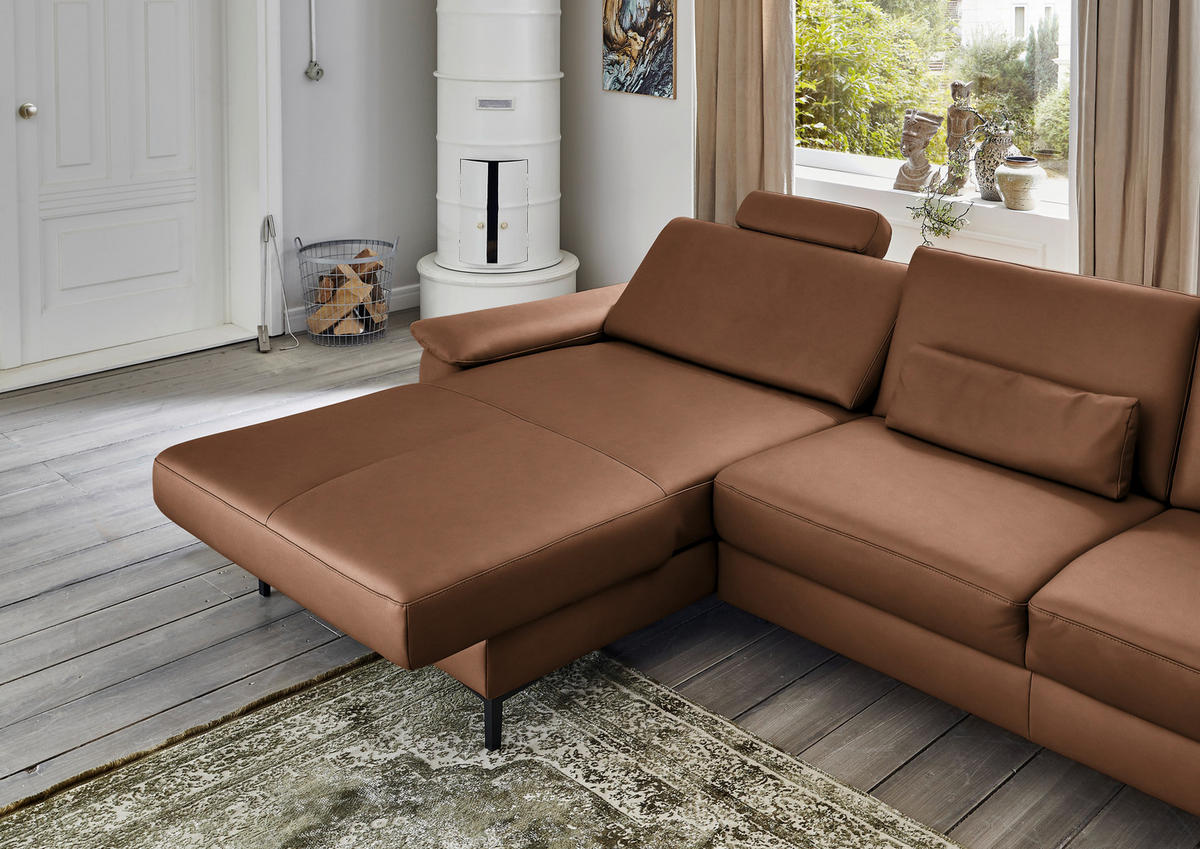 ECKSOFA Echtleder Braun  - Schwarz/Braun, Design, Leder/Metall (176/334cm) - Dieter Knoll
